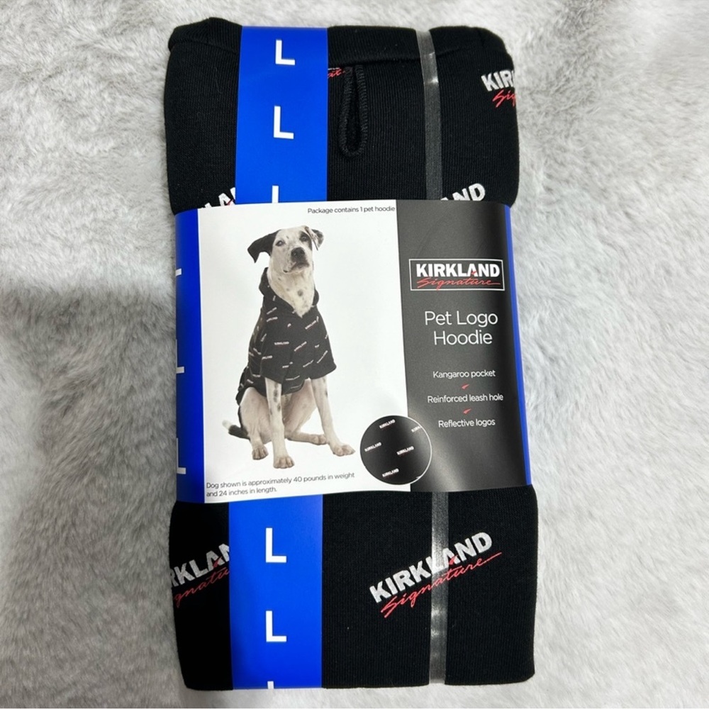 NWT Kirkland Signature Logo Pet Hoodie for Dog / Cat BLACK LARGE